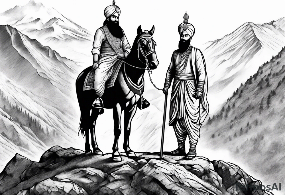 Guru gobind singh ji standing on a mountain tattoo idea