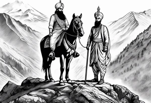 Guru gobind singh ji standing on a mountain tattoo idea