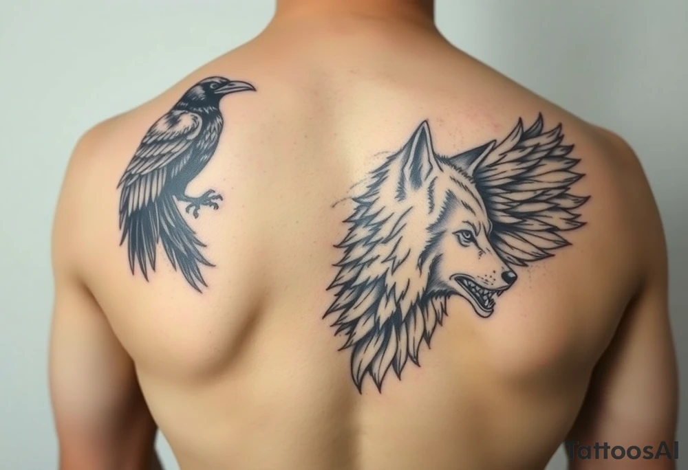 powerful meaningful with a raven a crow and wolf tattoo idea