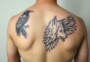 powerful meaningful with a raven a crow and wolf tattoo idea