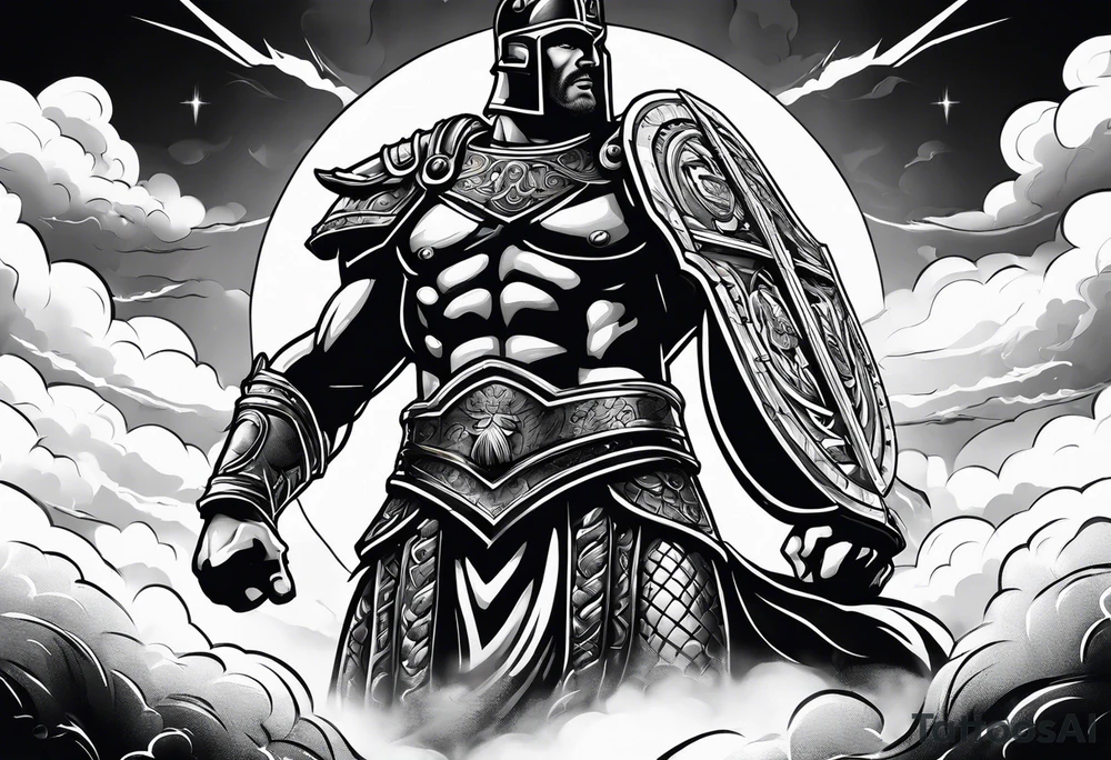 gladiator behind coloseum behind clouds and lightning tattoo idea