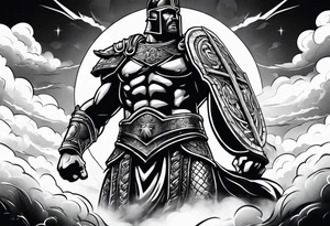 gladiator behind coloseum behind clouds and lightning tattoo idea