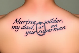 in pencil led draw "Marine soilder, my dad, my superman" inside military dogtags tattoo idea