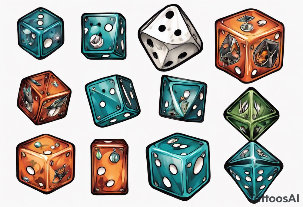 Dice with cat inside tattoo idea