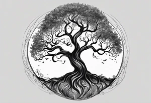 circle of life tree
the roots of the tree wrapped around a planet
the planet is below the tree
the roots of the tree are wrapped around the planet tattoo idea
