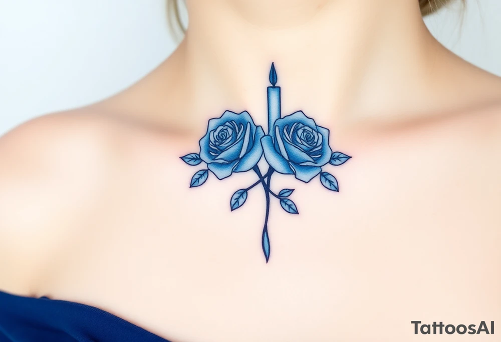 Blue, 2 roses, 2 candles tattoo idea