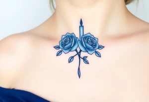 Blue, 2 roses, 2 candles tattoo idea