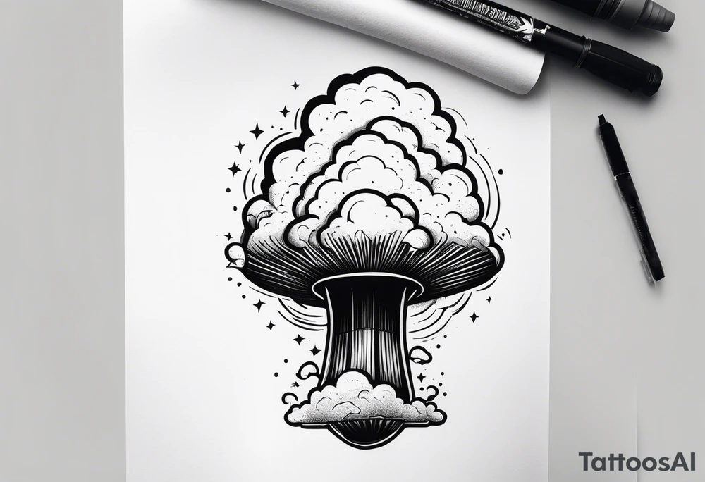 Military themed sleeve include a mushroom cloud from a bomb tattoo idea