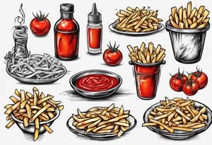fries and tomato sauce tattoo idea