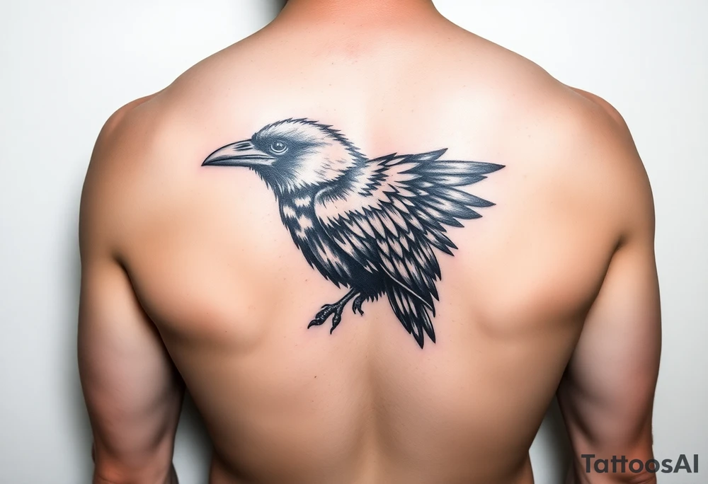 Half raven half peackock tattoo idea