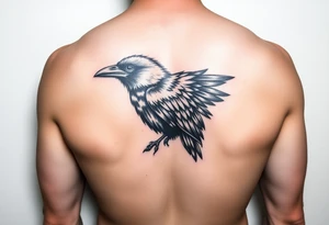 Half raven half peackock tattoo idea