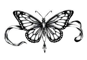 ethereal butterfly with flowing silk ribbons in moonlight tattoo idea