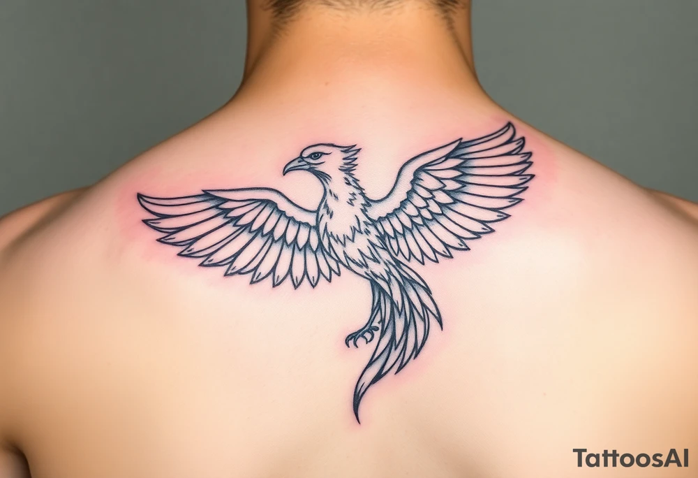 Feminine  fine line small mother daughter phoenix tattoo with a touch of colour tattoo idea