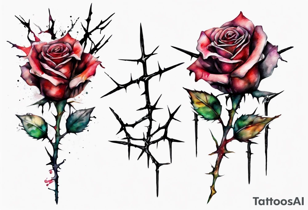 a bleeding watercolor rose, with a crown of thorns as the stem tattoo idea