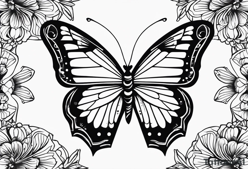 butterfly with the name Alike under it tattoo idea