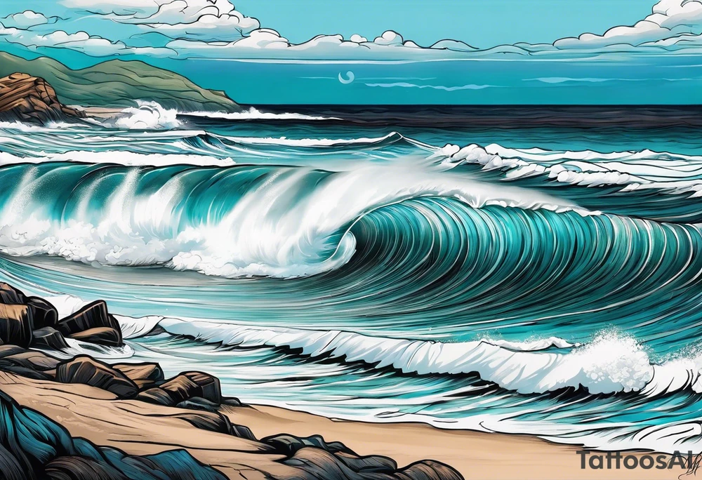 waves with "come what may" written underneath in cursive for forearm tattoo idea