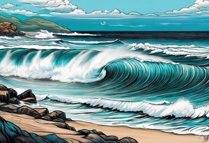 waves with "come what may" written underneath in cursive for forearm tattoo idea