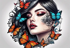 Half moon decorated with butterflies tattoo idea