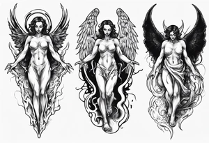 an angel transforming into a demon female tattoo idea