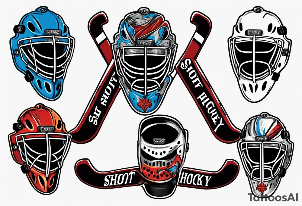 a goalie mask and crossed hockey sticks that says "SHOT HOCKEY" tattoo idea