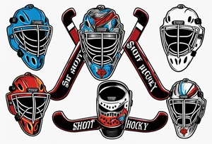 a goalie mask and crossed hockey sticks that says "SHOT HOCKEY" tattoo idea