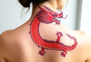 Big Red chinese dragon along spine tattoo idea