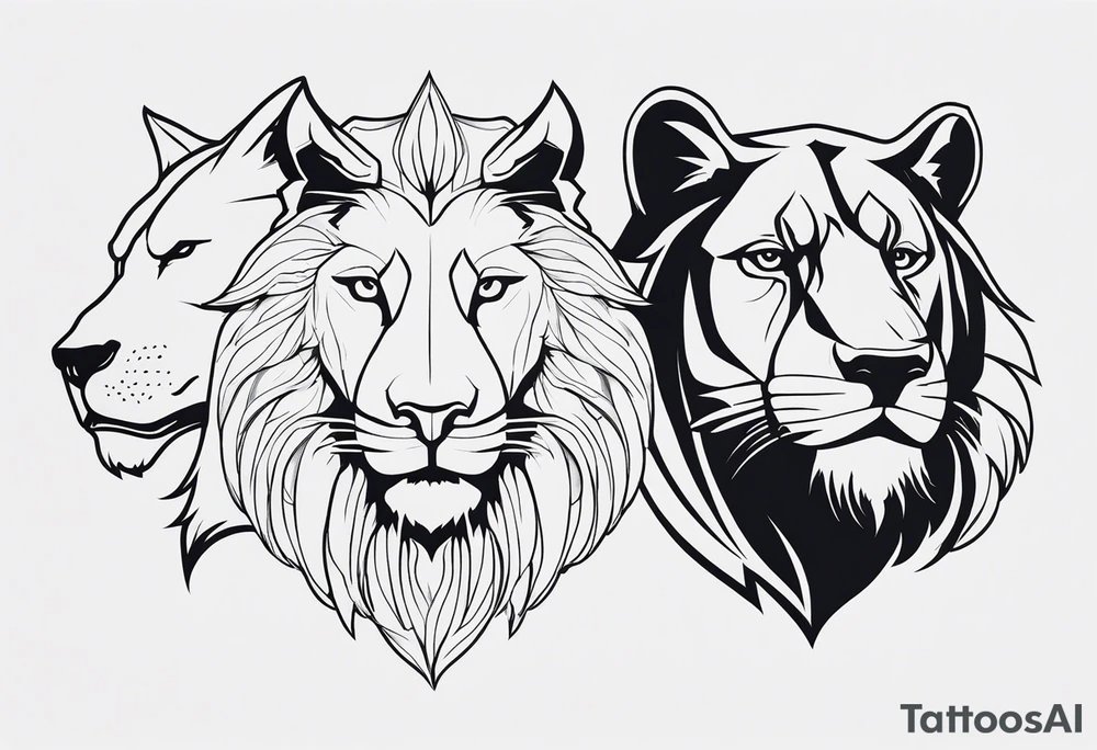 Face of a 1 Lion, an eagle, and 1 wolf tattoo idea