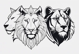 Face of a 1 Lion, an eagle, and 1 wolf tattoo idea