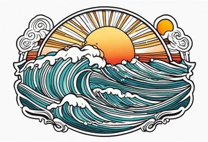 ocean waves with sun tattoo vintage traditional simple and bold colors tattoo idea