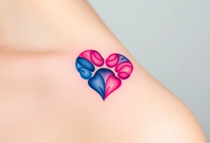 paw in the shape of a heart blending vibrant hues of pink, blue, and purple, creating tattoo idea
