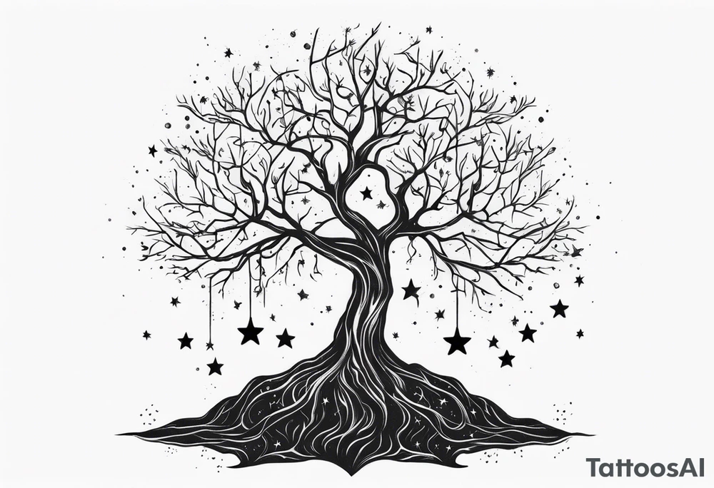 poison tree with no leaves and stars tattoo idea