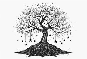 poison tree with no leaves and stars tattoo idea