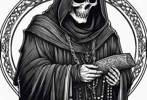 Grim reaper holding rosary with creepy design tattoo idea