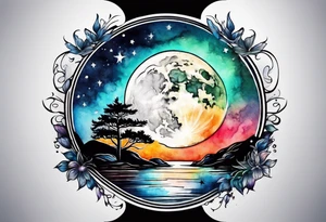 Moon with water color tattoo idea