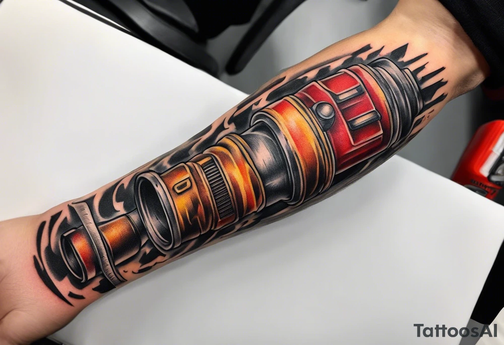 A forearm tattoo that includes firefighter tools tattoo idea