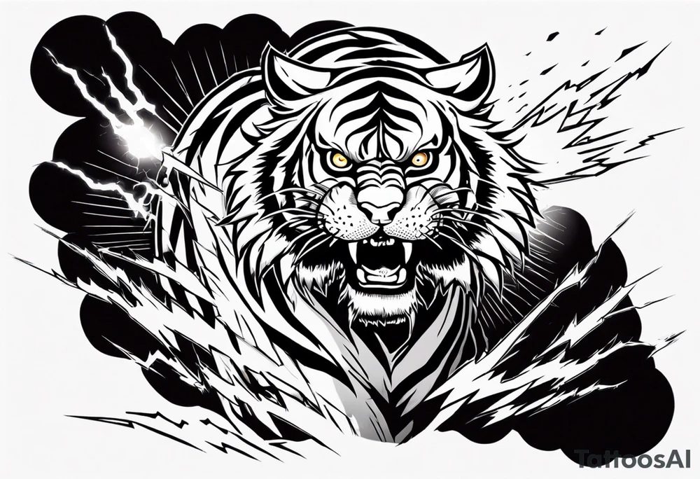 Tiger with lightning and the sun in the background for a forearm tattoo tattoo idea