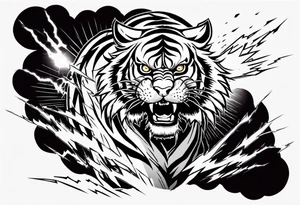 Tiger with lightning and the sun in the background for a forearm tattoo tattoo idea