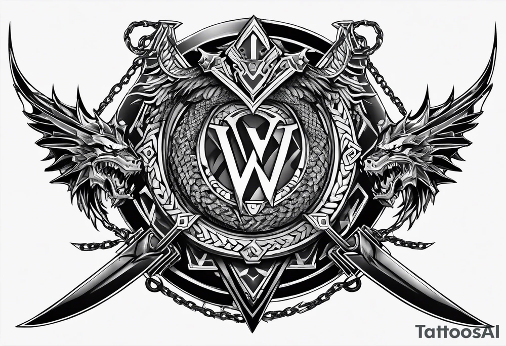 Valhalla sword shield dragon axe Valknut barbed wire chains tribal tattoo idea