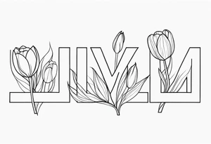 all the letters of the alphabet in one line with three tulips tattoo idea