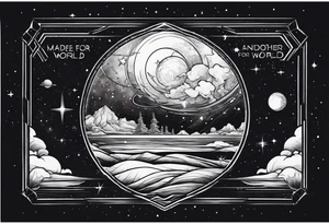 Outer space themed tattoo incorporating the quote, "Made for another world" tattoo idea