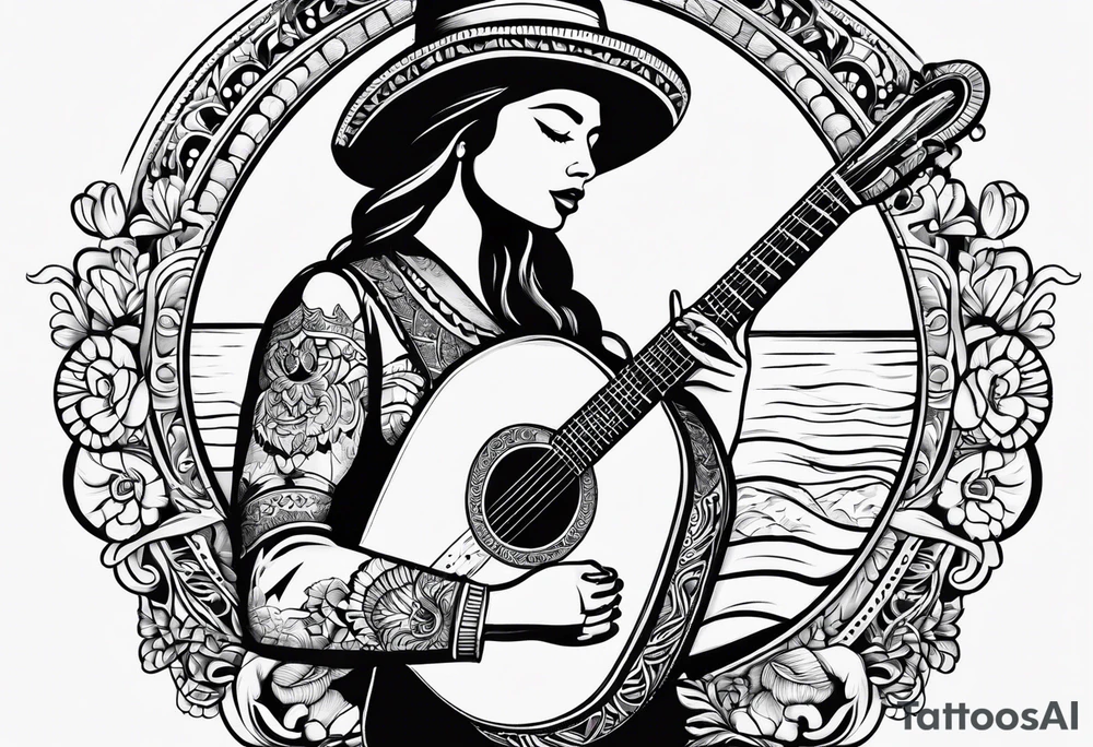 Mexican vihuela with a sunrise tattoo idea