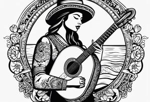 Mexican vihuela with a sunrise tattoo idea