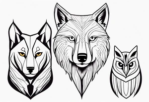A Wolf as a father, an owl as the son and a lioness as the daughter. tattoo idea