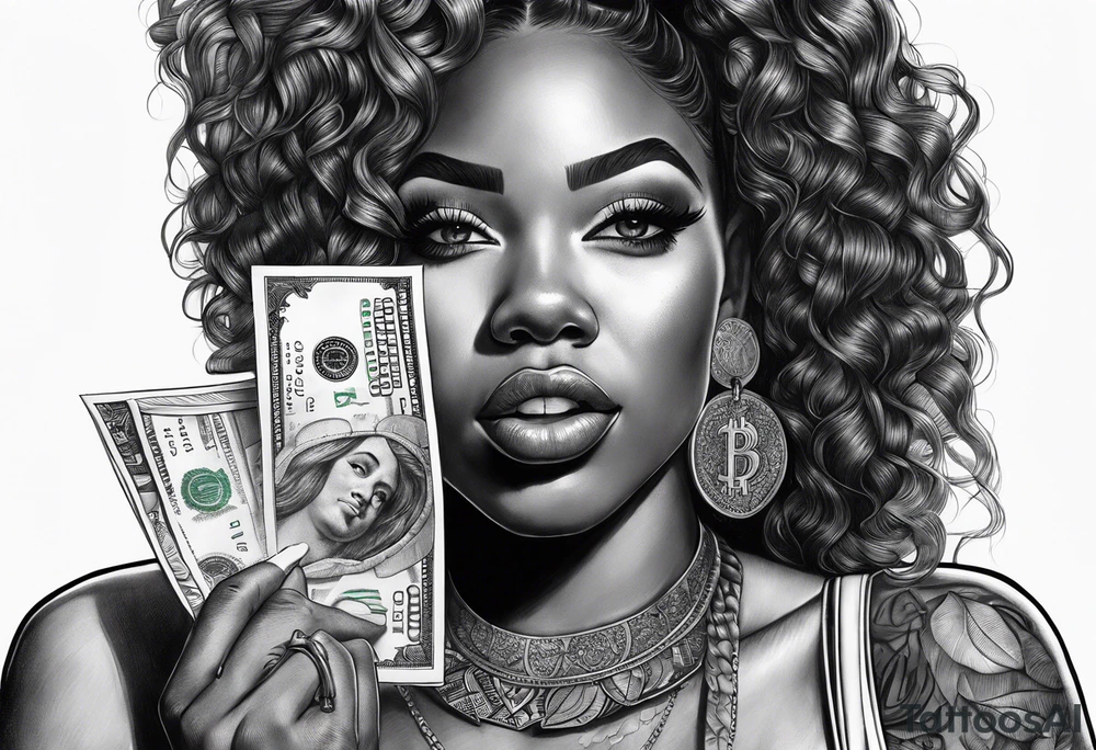 black woman bitting money tattoo idea