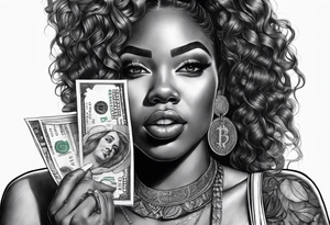 black woman bitting money tattoo idea