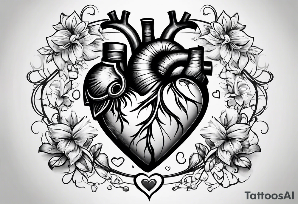 heart with four wheels in it tattoo idea