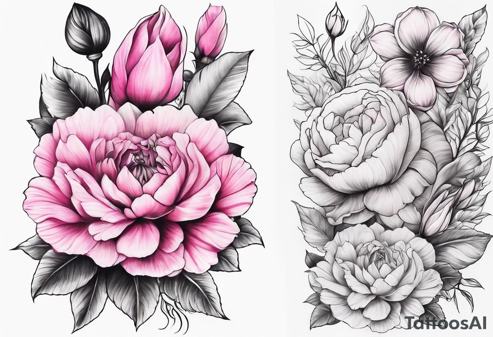 Flowers pink sleeve tattoo idea