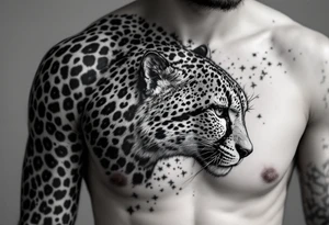 realistic cheetah covering the entire side chest tattoo idea