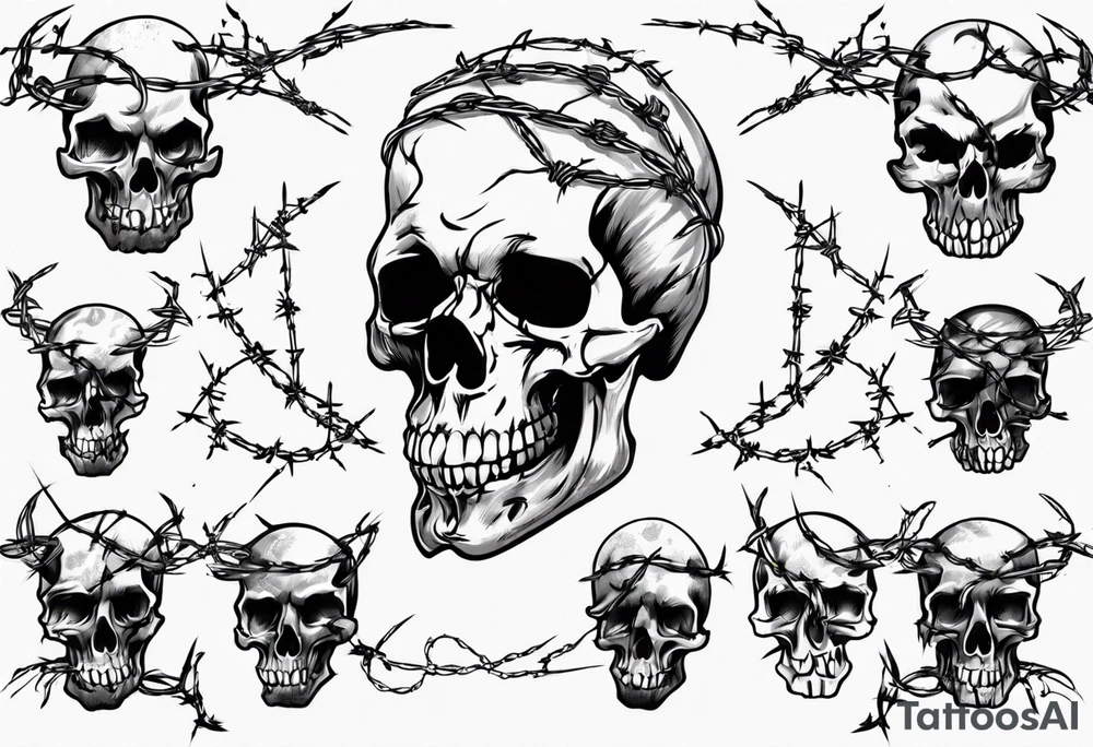 Skulls, barbed wire, sleeve tattoo idea