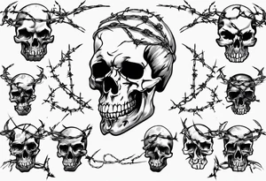 Skulls, barbed wire, sleeve tattoo idea